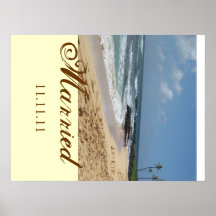 Marié avec des noms en affiche de sable