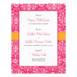 Menu rose de dîner de réception de mariage damassé invitations