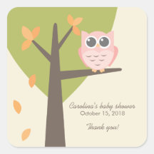 Merci de baby shower d'automne de hibou de rose de adhésif