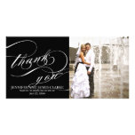 Merci élégant blanc noir de mariage de manuscrit carte avec photo