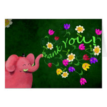 Merci mignon d'éléphant rose carte de vœux