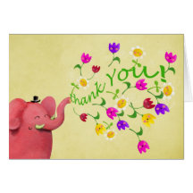 Merci mignon d'éléphant rose cartes