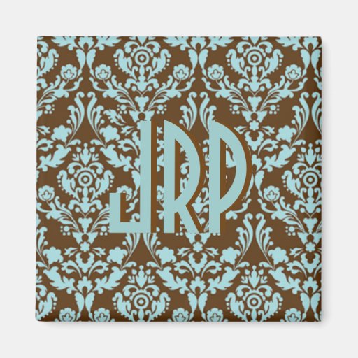 Mit Monogramm Brown u. blauer Damast Magnete