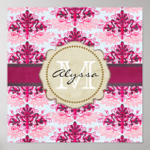 Mit Monogramm rosa Damast Posterdrucke