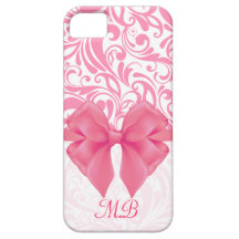 Mit Monogramm rosa Damast und rosa Band iPhone 5 Etui