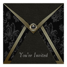 Modèle noir d'invitation de partie de noir d'or de