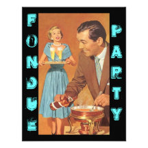 Moderne Retro Fondue-Party-Thema-Einladungen