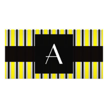 Monogram Yellow and black stripes Photo Card Template