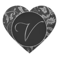 Monogramm V silbernes und schwarzes Damast-Hochzei
