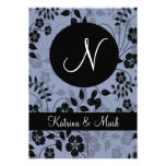 Monogramme floral bleu de faire-part de mariage