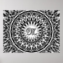 Monogramme noir et blanc M de fleur d'étoile Posters