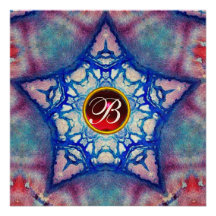 MONOGRAMME ROUGE ROUGE ABSTRAIT DE GEMME D'ÉTOILE  INVITATIONS PERSONNALISÉES