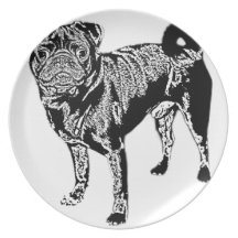Mops Jack monochrom Flache Teller