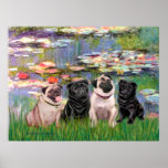 Möpse (vier) - Lilies2 Plakatdruck