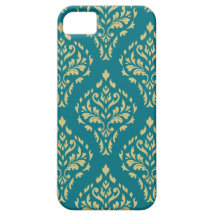 Motif baroque feuillu Teal de damassé et or I Étui iPhone 5