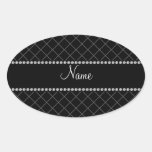 Motif de grille noir nommé personnalisé stickers ovales