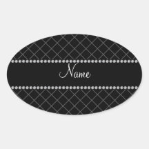 Motif de grille noir nommé personnalisé stickers ovales