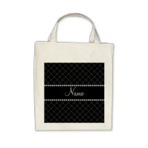 Motif de grille noir nommé personnalisé sacs fourre-tout