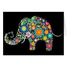 Motif floral d'éléphant mignon - personnalisable ! carte de vœux