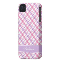 Motif rose et pourpre de plaid étuis iPhone 4