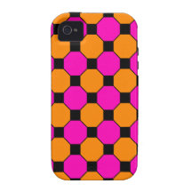 Motifs oranges d'hexagones de carrés noirs de rose étui Case-Mate iPhone 4