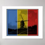 Moulin à vent de Popart bleu, jaune, rouge Affiches