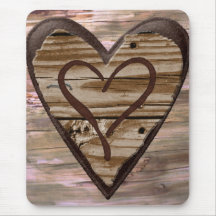 Mousepad en bois rustique de signe d'amour de coeu tapis de souris