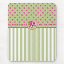 Mousepad floral rose et vert Girly Tapis De Souris