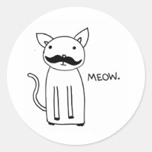 Moustache Kitty Autocollant Rond