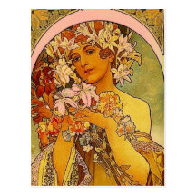 mucha Blumen Postkarten