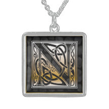 N-Anfangsmonogramm "keltische schwarze Stein" Hals