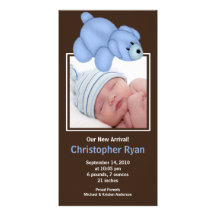 Naissance bleue Annoucement de bébé d'ours Photocarte Customisée