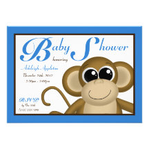 Niedliche Affe-blaues Baby-Duschen-Einladungen