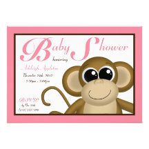 Niedliche Affe-Rosa-Baby-Duschen-Einladungen
