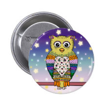 Niedliche bunte Eule auf Stern beleuchteter Nacht Buttons