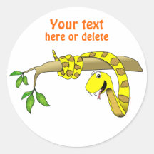 Niedliche Cartoon-Gelb-Schlange in einem Baum-Rept Runde Sticker