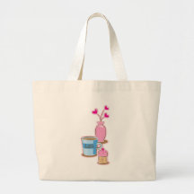 Niedliche Kaffeepause mit latte Blumenherzen Taschen