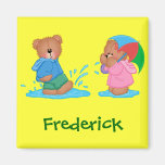 Niedliche Teddy-Bären im Regen-personalisierten Na Kühlschrankmagnete