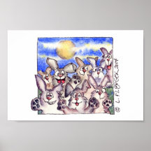 Niedlicher Cartoon-Kaninchen-Vollmond-Plakat-Druck