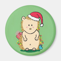 Niedlicher Igel mit Weihnachtshut-Cartoon-Magneten