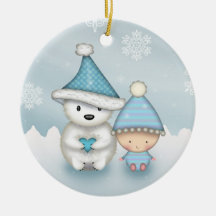 Niedlicher kleiner polarer Bär und Baby Ornament