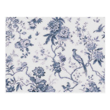 Niedlicher Vintager blauer und weißer Vogel mit Bl Postkarte