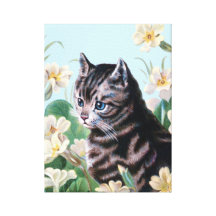 Niedliches Kätzchen - Vintage Katzenkunst Leinwand Druck