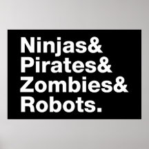 Ninjas et pirates et zombis et robots affiches