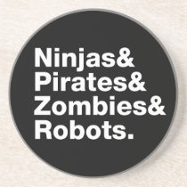 Ninjas et pirates et zombis et robots dessous de verres