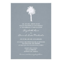 Noble graue Palme-Hochzeit in Urlaubsort Personalisierte Einladungen