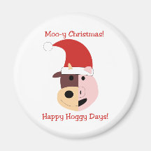 Noël MOO-y et jours heureux de Hoggy ! Aimants Pour Réfrigérateur