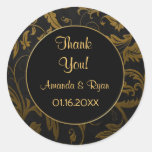 Noir et damassé d'or - Merci - ronde Adhésif