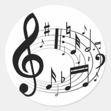 Notes musicales noires dans la forme ovale autocollant