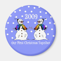 Notre premier Noël ensemble 2009 (GLBT Snowwomen) Magnets Pour Réfrigérateur
